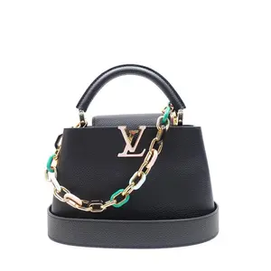 Pre-owned Louis Vuitton leather Shoulder Bags Taurillon Enamel Chain Capucines BB Black Multicolor