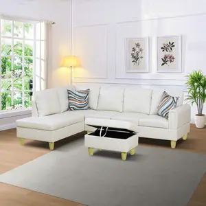 White Faux Leather 3-Piece Sofa Set, Minimalist Comfort for Living Room & Bedroom