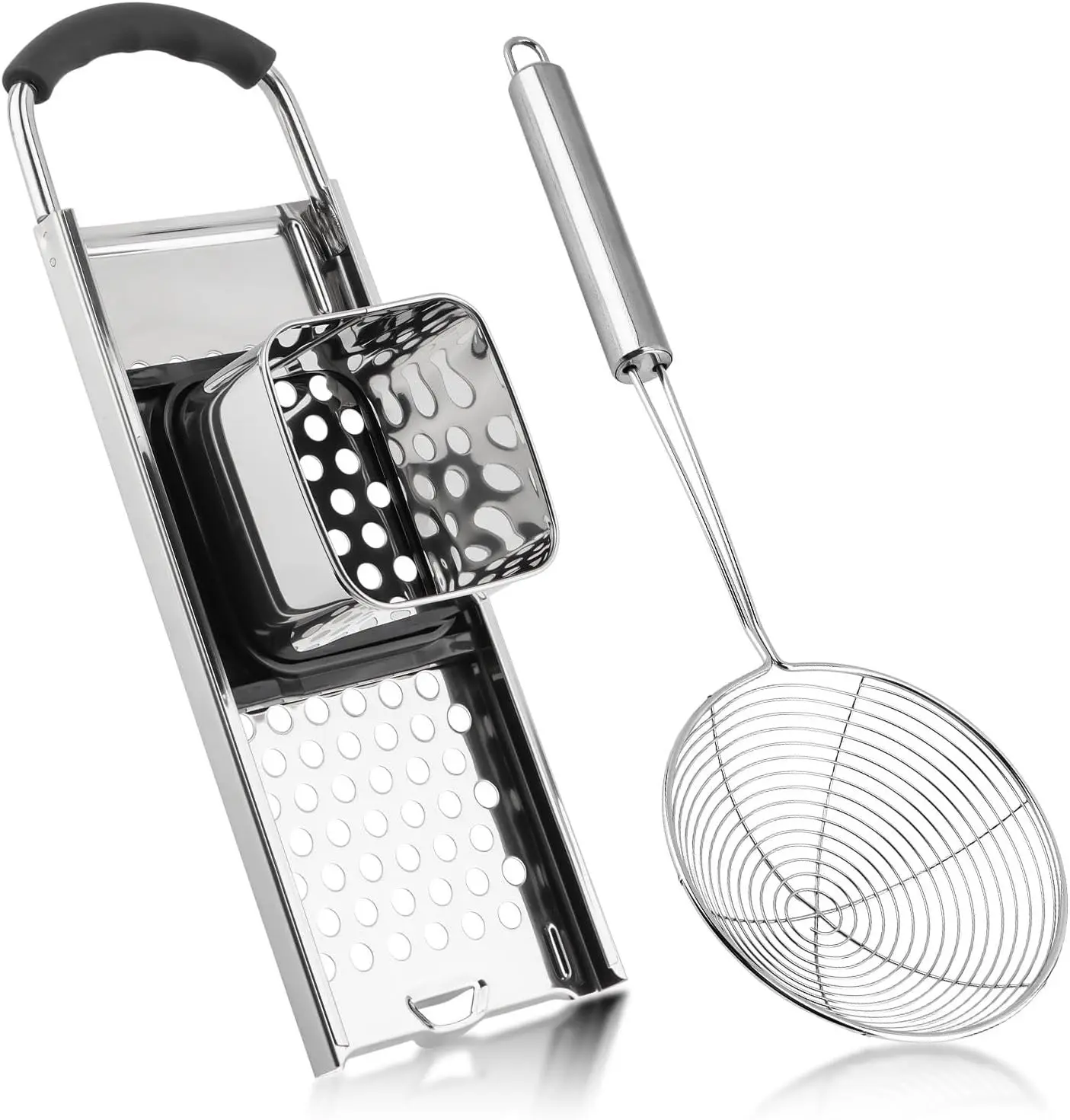 Stainless Steel Spaetzle Maker with Comfort Grip Handle and Skimmer Homemade German Egg Noodle Dumpling Making Tool Set Silver