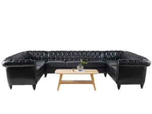 Giratree Furniture U Shaped Large Sectional Sofa, Chesterfield Leather Faux Couch Tufted Accent Sofa with Scroll Arms and Nailhead for Living Room, Office