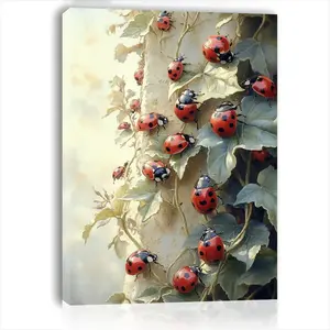1 Piece Charming Ladybug and Seven-Star Canvas Art Print, Canvas Prints, 29.97x39.88, Wooden Frame, Vibrant Wall Decor for Living Room, Bedroom, Ideal Christmas Gift for Nature Lovers