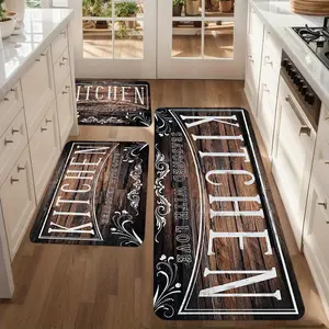 Set of 3pcs, Home Kitchen Mat Combination - Kitchen Letter Printed Pattern Home Decor, Wear-Resistant Flannel Carpet, Suitable for Sink, Bedroom, Living Room, Dining Area - Easy to Clean