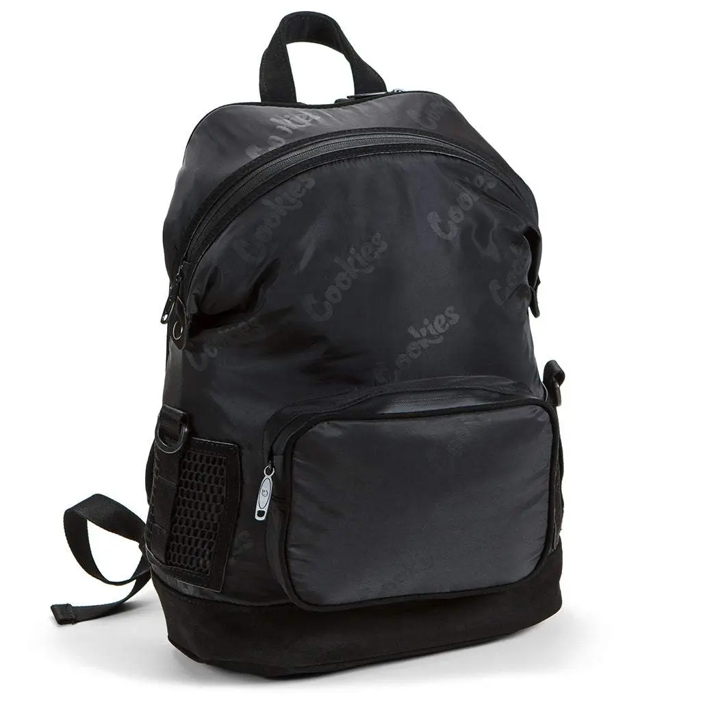 Unisex Luxe Satin Smell Proof Backpack with Double Zipper, Logo Repeat, Odor Lock, Compact Durable Design, Ample Space - 19"x15"x5"