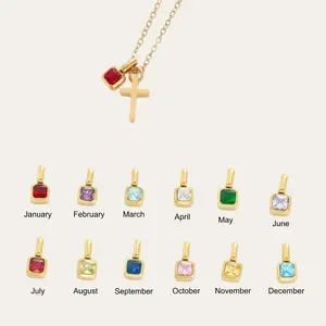 Chamica  Cubic Zircon Cross Birthstone Necklaces for Women 14K Gold Plated Emerald  Necklace for Women Mothers Dainty Necklace