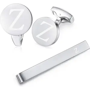 Initial Alphabet Letter Cufflinks Tie Clips Set for Mens Wedding