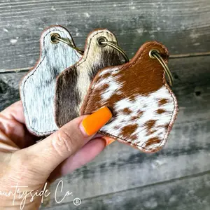Cowhide cowtag keychain