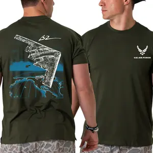 U.S. Air Force B-2 Stealth Bomber T-shirt, Tactical Map Grid Graphic 2 Sides with Global Strike Design and USAF Logo for Veterans and Modern Aviation Enthusiasts for Men & Women
