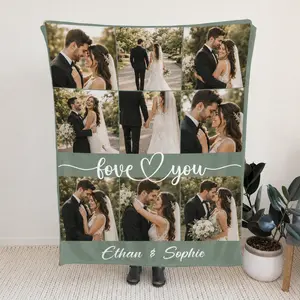 Custom Wedding Photo Flannel Blanket, Custom Romantic Photo Blanket, Personalized Couple Name Blanket, Valentine's Day Gift for Couple