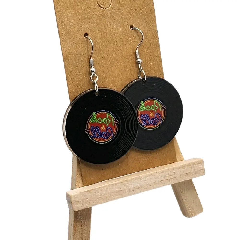 Rock and Roll Record Earrings, Classic Hook Design Fashion Accessory, High-Quality Durable Record Theme Statement Jewelry for Night Out Eye-Catching Style