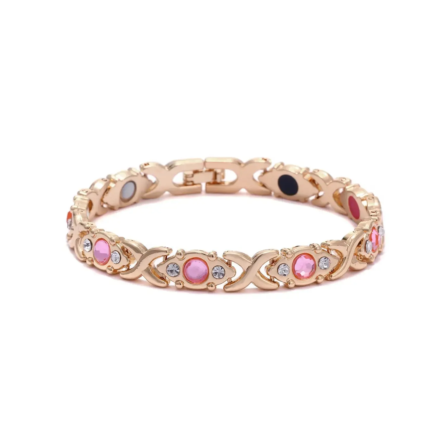 Women's Romantic Bracelet with Rhinestone Decor, Elegant Gold-Tone Alloy Jewelry with Pink Crystal Accents, Ideal Gift for Birthday & Valentine's Day, Wristband Bracelet, Rhinestone Decor Bracelet