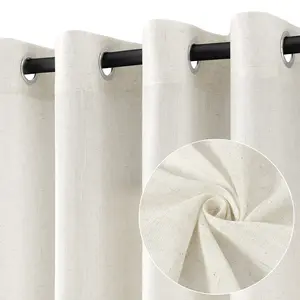 Jowels Linen Curtains 2 Panels for Living Room Bedroom, Light Filtering Sheer Curtains, Modern Farmhouse Grommet Semi Sheer Soft Privacy Drapes