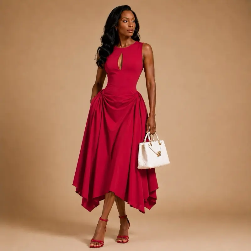 Vivienne Draped Midi Dress – Elegant Wine Occasion Dress