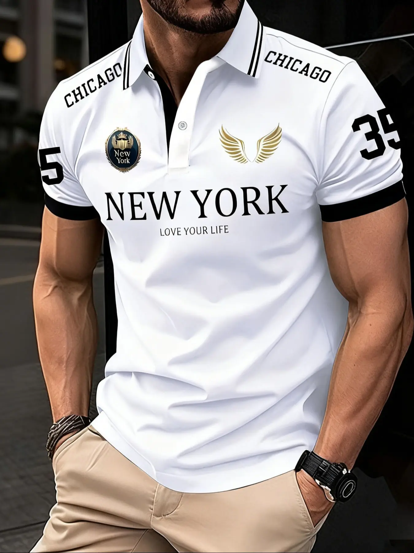 Men's Contrast Color Short Sleeve Classic Casual Buttoned Polo Shirt, Polo Top, Graphic Design Fashionable and Comfortable for Daily Wear, Perfect for Outings and Fall & Winter Style Shirts Men