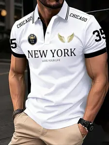 Men's Contrast Color Short Sleeve Casual Shirt, Graphic Design Fashionable and Comfortable for Daily Wear, Perfect for Outings and Fall & Winter Style