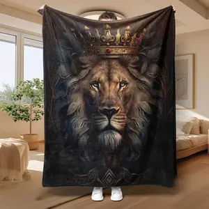 Crown Lion Pattern Blanket, Figure Print Blanket, Soft Throw Blanket, Air-conditioned Room Blanket, Warm Nap Blanket, Soft Bed Blanket for Home Office Travel Camping