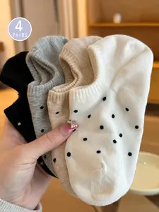 Women's Simple Lightweight Minimalist Striped Polka Dot Low-Cut Invisible Boat Socks, 4/8 Pairs, Casual Fitted Textile, All Seasons, Casual Daily Socks, Casual Comfy Socks