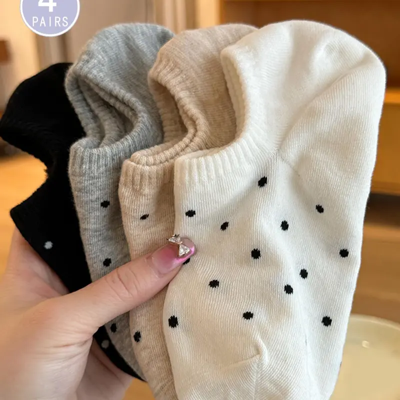 Women's Simple Lightweight Minimalist Striped Polka Dot Low-Cut Invisible Boat Socks, 4/8 Pairs, Casual Fitted Textile, All Seasons, Casual Daily Socks, Casual Comfy Socks