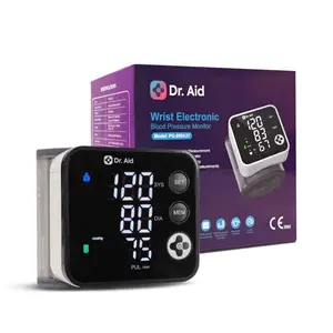 Dr. Aid Wrist Blood Pressure Monitor - Digital BP Machine with Adjustable Blood Pressure Cuff (13.5–19.5 cm), Large LED Display, Dual-User Memory (90 Each), WHO Indicator, Movement & Cuff-Fit Alerts