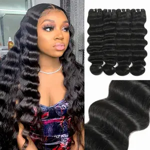 Karlami Loose Deep Wave Bundles 12A Grade Brazilian Body Wave Curly Human Hair Bundles 100% Unprocessed Virgin Hair Straight Bundles for Black Women Natural Color 14-30 Inch 85-90g Each Bundle