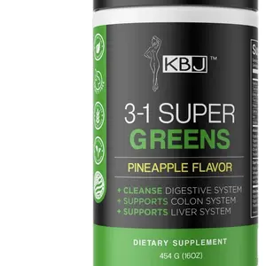 3 in 1 Super Greens Fiber Pineapple Flavor Cleanse Digestive System Supports Colon Liver Systems Dietary Supplement 454g Vitamin