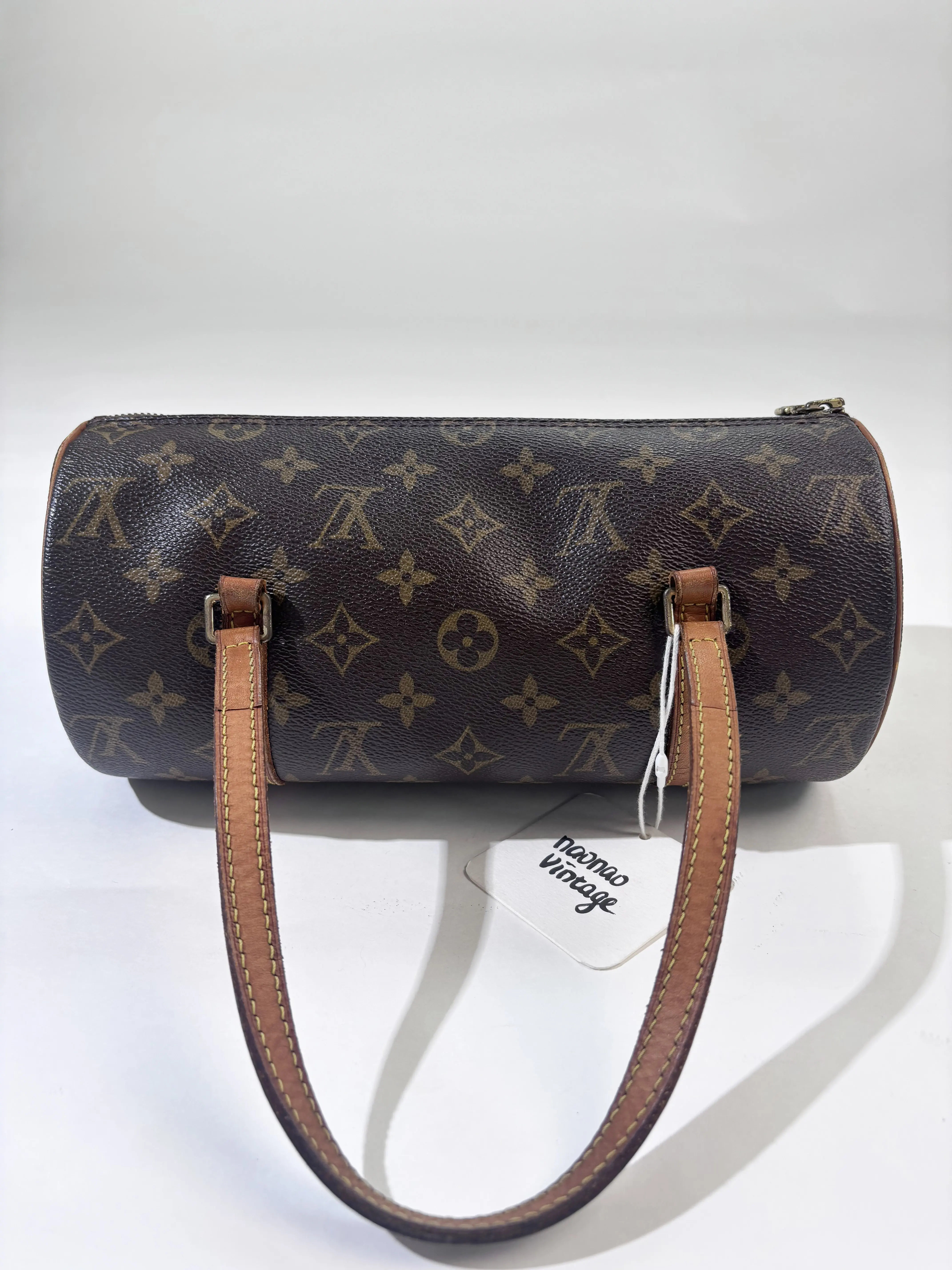 Pre-owned Louis Vuitton Leather Top Handle Bags Vintage Papillon 26 Monogram Barrel Handbag, Mini Cylinder Top Handle Bag, Classic Designer Shoulder Bag