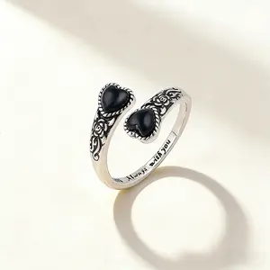 AELNEN S925 Sterling Silver Grandma Ring, Heart Shaped Designed, Always with You Adjustable Memorial Jewelry for Women Gift