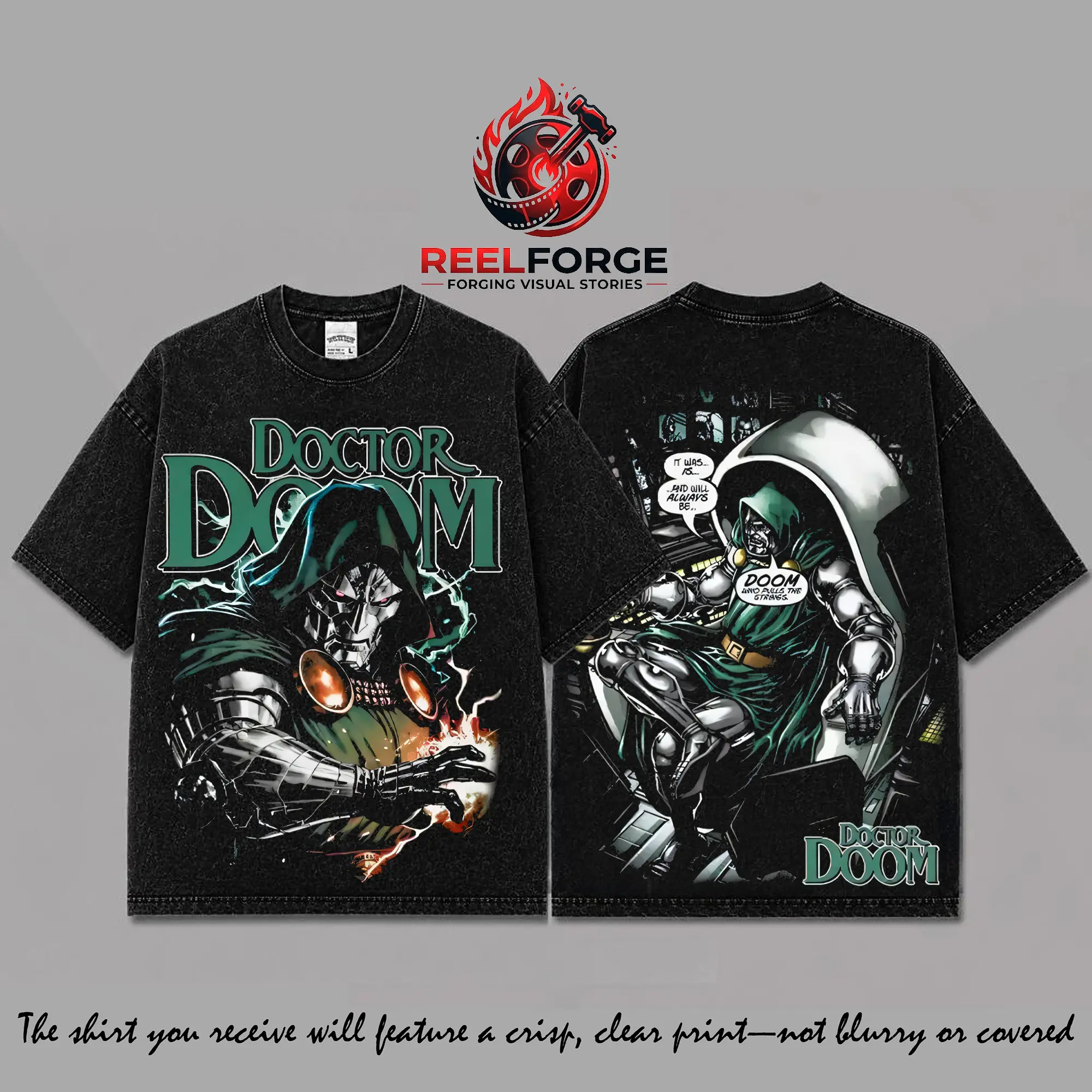Doctor Doom Black Washed Graphic T-Shirt Ver 2, Doctor Doom Vintage Washed Tee, Comic Book Villain Shirt, Retro Supervillain Streetwear Apparel, Unisex Cotton Tee, Dark Fantasy Character Gift For Fans,quote