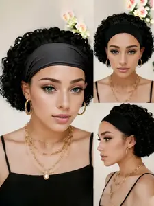 Curly Wave Kinky Curly Headband Wig Glueless Human Hair Wig for Women Pixie Cut Wig Full Machine Made Wig 150% Density 6 Inch