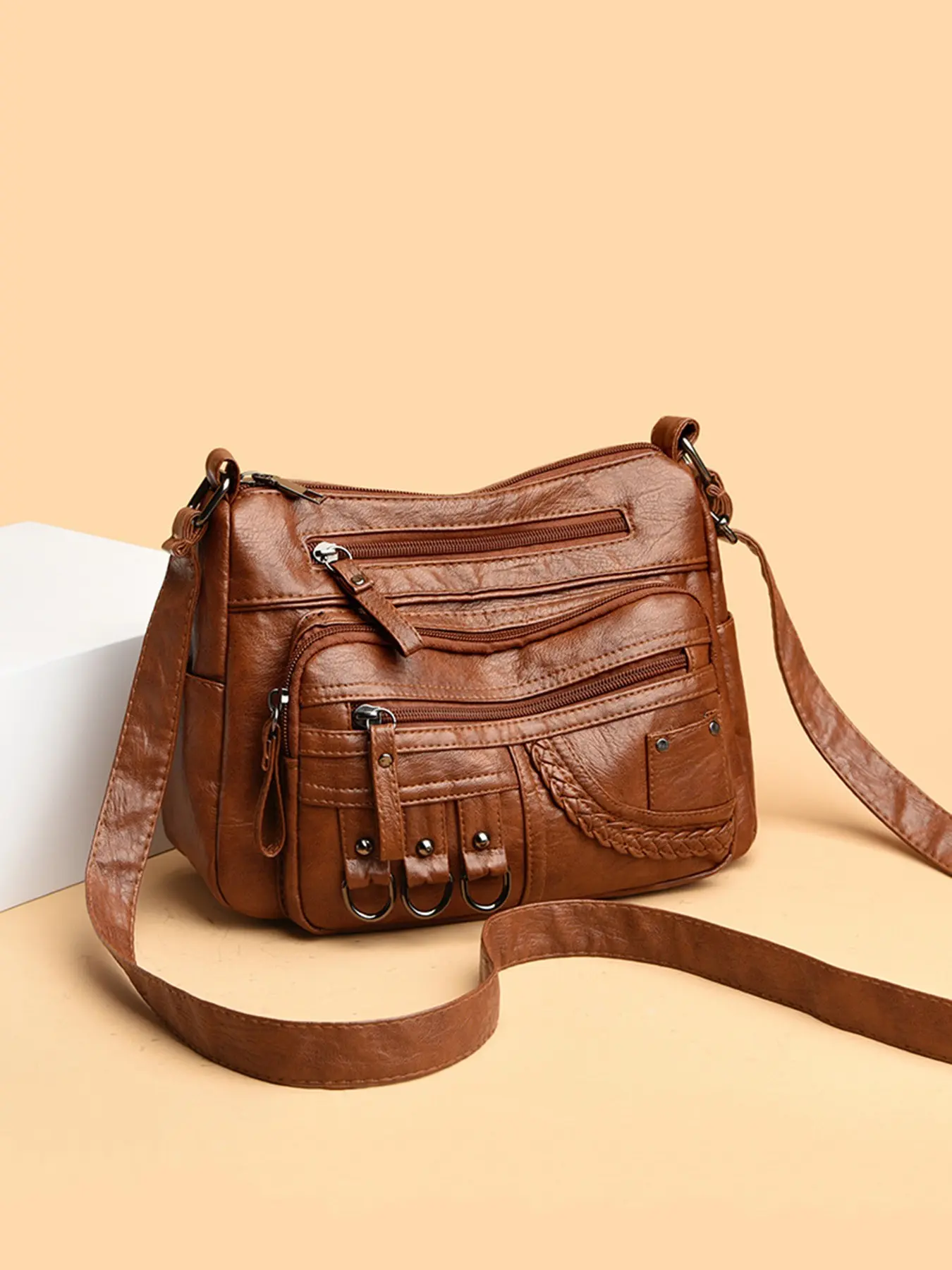 Crossbody Bags For Women Pocketbooks Soft PU Leather Purses and Handbags Fashion Crossbody Handbag Faux Leather Crossbody Multi Pocket Shoulder Bag Casual Crossbody Bags Everyday Crossbody Bag