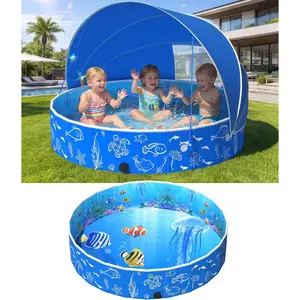 51in Foldable Pop-Up Kiddie Pool with UPF 50+ UV Canopy, Portable Collapsible Paddling Pool for Toddlers & Babies, Ideal for Backyard & Beach