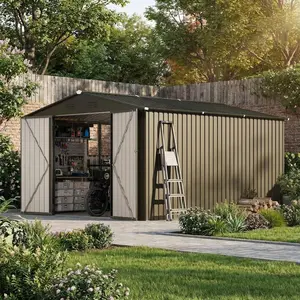 Heavy Duty Outdoor Storage Shed, 10x12FT Metal Garden Shed with Double Doors, Gable Roof and Side Window, Spacious Steel Yard Storage Room for Lawn Equipment Organization
