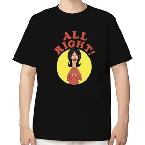 Bob’s Burgers Unisex T-Shirt, 'All Right' Linda Belcher Shirt, Retro Cartoon Graphic Tee, Funny Sitcom Top, Gift for Food Lovers Fans