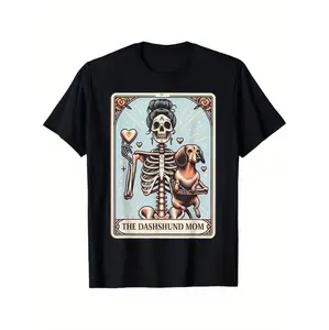 100% Cotton Golf Gift T-Shirt For Men and Women Adorable Valentine Dachshund Mom Skeleton Print T-Shirt For Women And Men Soft Cotton Round Neck Tee