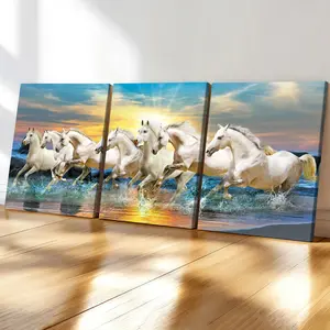3-Pack Wood Frame Canvas Posters, Sunset Horse Art, Modern Living Room Decor, Waterproof Print, Suitable for Bedroom, Office, Hallway
