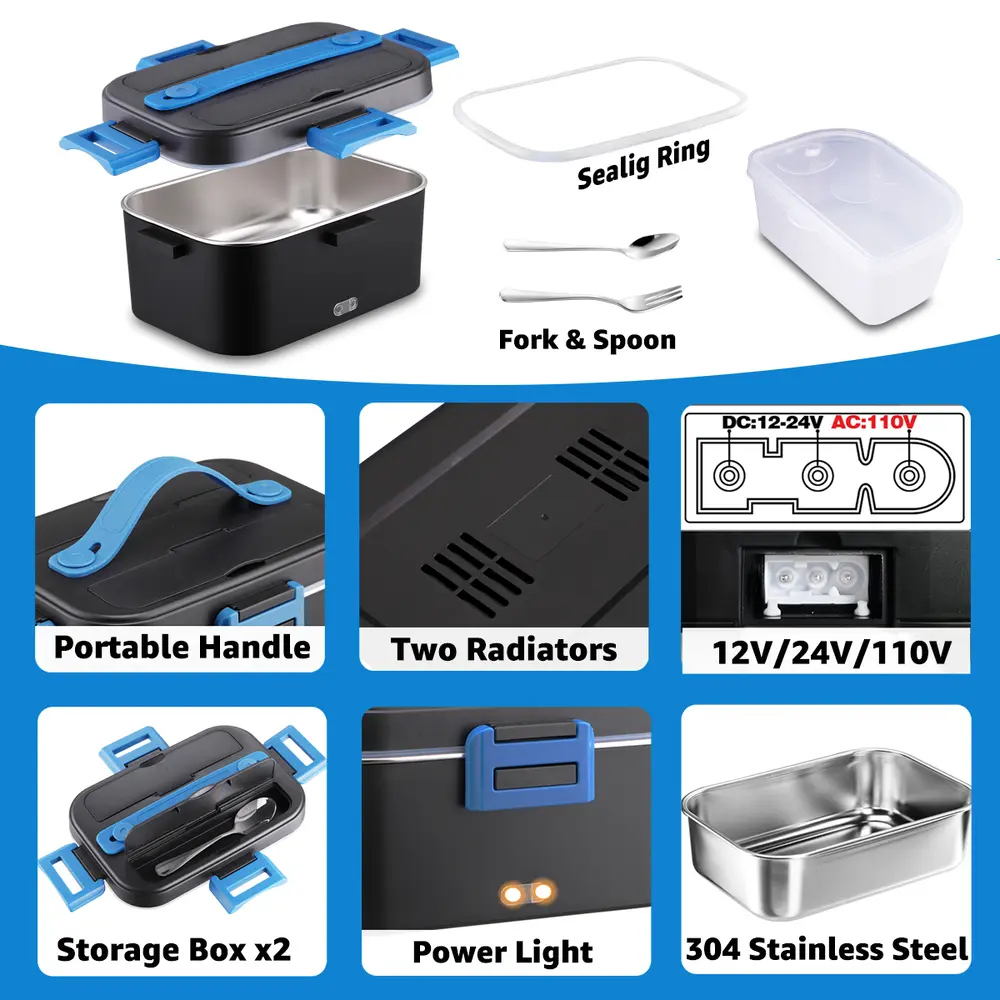 Portable Electric Thermal Lunch Box Warmer - Stainless Steel Leak-Proof Personal Heat Up Lunch Box with Fork, Car Interior Use, Multi-Color Options, Indicator Light Heating Reminder Portable Electric Thermal Lunch Box Warmer - Stainless Steel Leak-Proof Personal Heat Up Lunch Box with Fork, Car Interior Use, Multi-Color Options, Indicator Light Heating Reminder