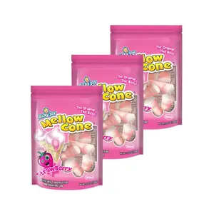 Ricky Joy Mellow Cone Jelly Filled Marshmallow Cones 3.53 oz Bag Strawberry Low Sugar 90 Calories Fat Free Halal Certified Candy Snack (3 pack)
