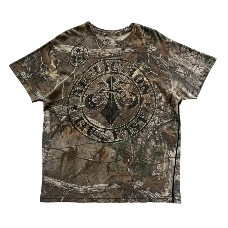 Affliction Realtree Cross Grunge Cyber Y2K Style T-Shirt Print full size