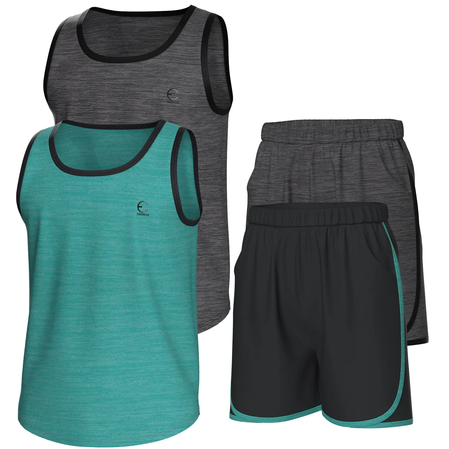 Essenclo Boys Clothing Sets, Athletic Crew Neck Sleeveless T-Shirt and Boys' Short Sets Outfits w/ Pockets 4 Pcs - Size 3-16