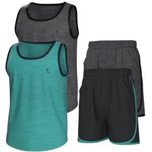 Essenclo Boys Clothing Sets, Athletic Crew Neck Sleeveless T-Shirt and Boys' Short Sets Outfits w/ Pockets 4 Pcs - Size 3-16