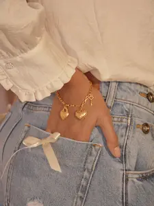 Florabel Heart Multi Charm 24K Gold Plated Bracelet