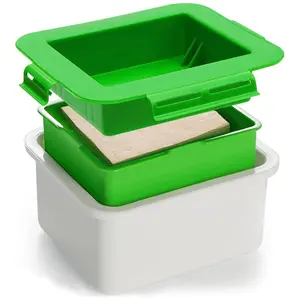 1 PC Tofu Press, Tofu Press Maker with Water Collecting Tray, Middle Strainer & Top Lid, Homemade Tofu Press Tofu Press Drainer Easily Remove Water from Tofu and Other Food for Better Taste (Green)