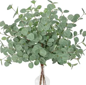6 Pcs Artificial Eucalyptus Stems Fake Plants 6 Pcs Artificial Eucalyptus Stems Fake Plants 26" Tall Fake Silver Dollar Leaves Greenery Eucalyptus Plant Branches