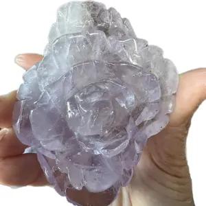 Lela's GemStoneZ Lavender Amethyst Flower Carving Hand Carved Crystal Bloom Soft Aura Calm Energy Natural Amethyst Lavender Grade Quartz Unique Design .26lbs with gold stand crystals for sale Crystal Decor energy protection