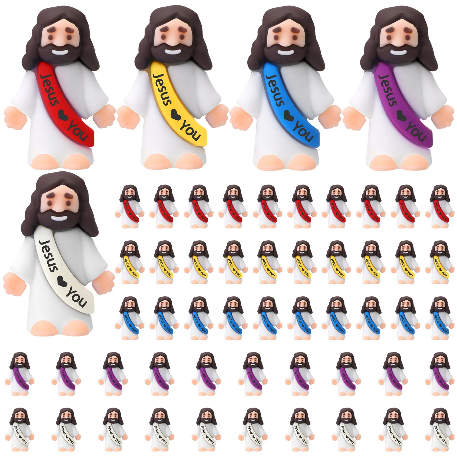 50/25 Pcs Mini Jesus Figures Little Jesus Figures Cute Jesus Ornament with Jesus love You Slogan to Hide and Seek Religious Party Favors Sunday School
