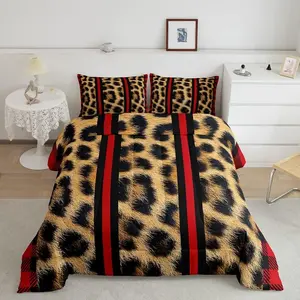 Feelyou Breathable Flat Weave Multi-Size Animal Print Comforter Set - Leopard, Cheetah, Red Stripe Designs, Wild Animal Duvet Set for Bedroom Bedding Decor