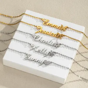 AS062 Stainless Steel English Letter Necklace Personalized Sand Pressing Name Necklace