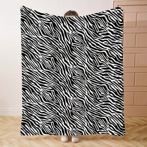 JIT Flannel Throw Blanket – Zebra Stripes Digital Print, Soft Cozy Knitted Polyester, Lightweight All-Season Cover for Bed, Sofa, Office