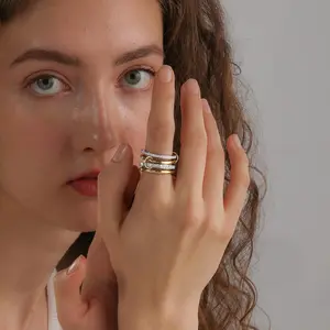 Stackable Rings for Women Non Tarnish 14K Gold And Silver Plated Ring Set Dainty Interlocked Statement CZ Cubic Zirconia Band Ring Woman Stack Mixed Metal Two Tone Diamond Jewelry Gift