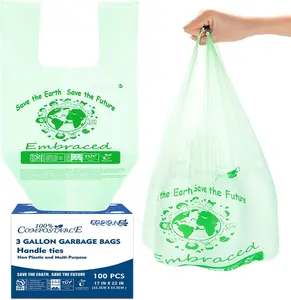 Compostable Trash Bags, 3 Gallon Compost Bags Small Kitchen Trash Bags with Handle, 100 Count Sturdy Biodegradable Garbage Bags  Scrap  Bags, ASTM D6400,  BPI Certified