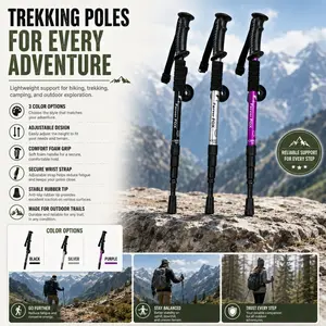 2-Pack Straight Grip Four-Section Aluminum Alloy Trekking Poles, Retractable, Spring Shock Absorption, Ultralight Straight Grip Trekking Poles, Essential for Outdoor Hiking, Hiking Essentials, Hiking Gear (Suitable for 10,000+ Families, Model DM026-4569)